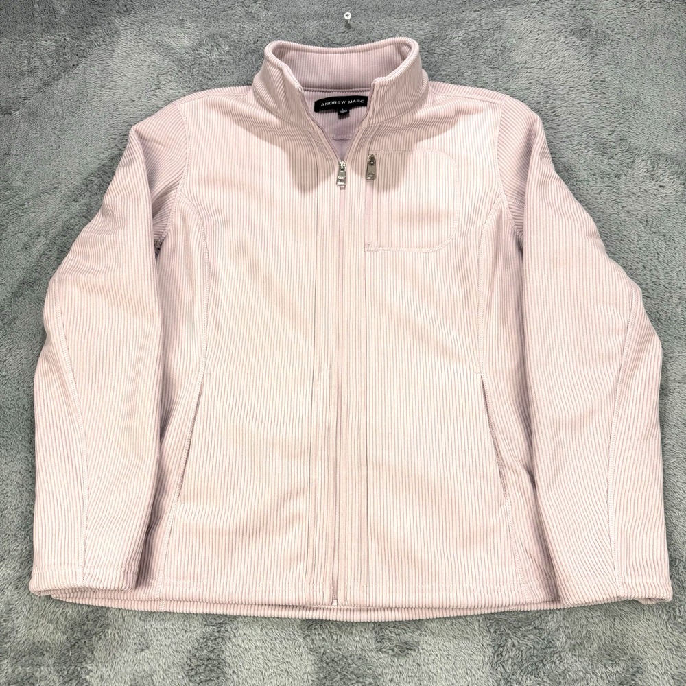 Andrew Marc Ribbed Jacket Women L Pink Pockets Full Zip Fleece